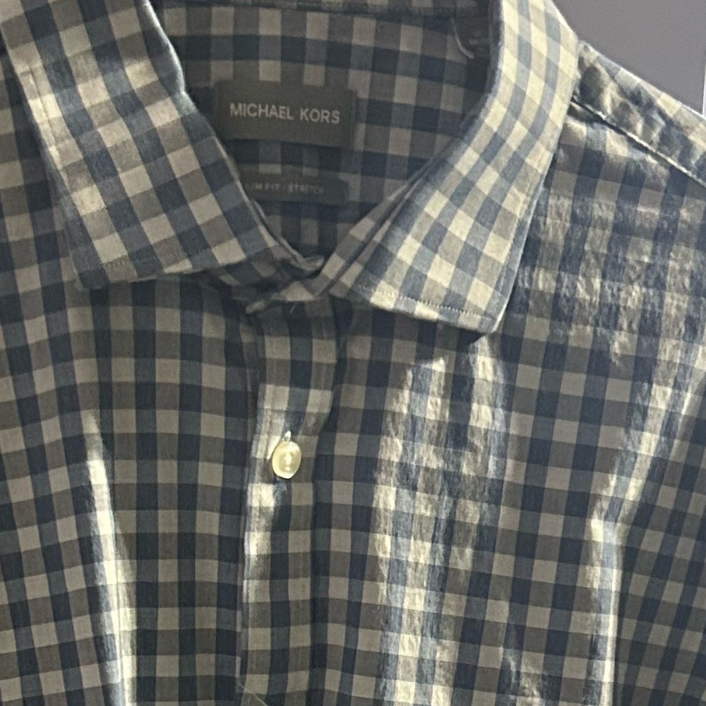 Michael Kors Navy and White Checkered Men's Shirt